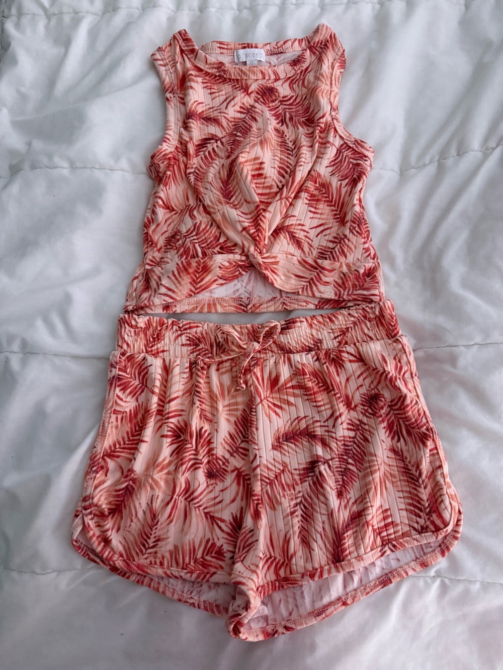 Btween Pink and Coral Palm-Print Matching Set